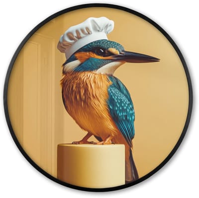 Poster in lijst Rond - Fotolijst 60x60 cm - Posters - Ijsvogel - Pilaar - Koksmuts - Vogel - Ronde posterlijst zwart - Decoratie - Wanddecoratie woonkamer - Muurdecoratie slaapkamer