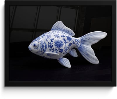 Poster in lijst - Fotolijst 40x30 cm - Posters - Porselein - Goudvis - Delfts - Blauw - Posterlijst zwart - Decoratie - Wanddecoratie woonkamer - Muurdecoratie slaapkamer