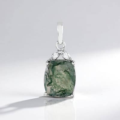 Cavill - Zilveren Hanger 925 Sterling Geplatinneerd - Braziliaanse Mosagaat 4 371 ct - Witte Topaas Marquise 0 203 ct - Elegant Natuursteen