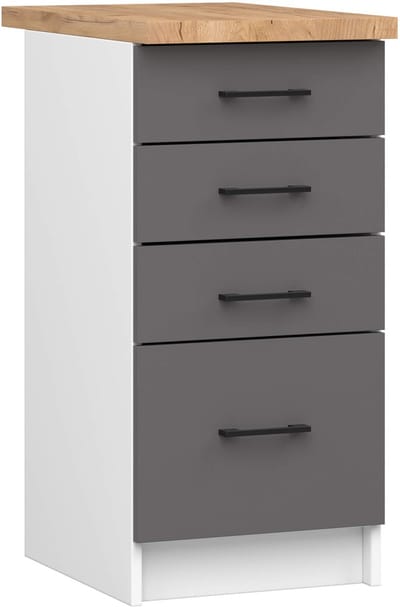 Keukenkast modulaire OLIWIA S40 met Verkblad / Onderkast met 4 Lades / AKORD Furniture Factory / Wit - Grafietgrijs / 40 x 85 x 46 cm