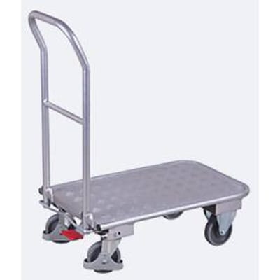 Opvouwbare hangwagen, aluminium/spaanplaat, aluminium zilver, L 900 x B 600 mm, opklapbaar met dwarsbeugel, TPE-wielen met EasySTOP, tot 150 kg