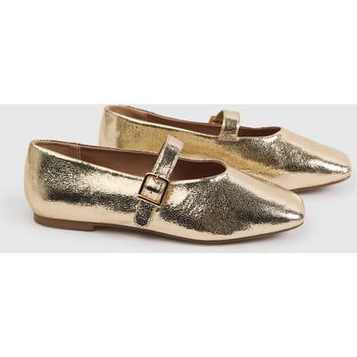 boohoo Dames Extra Brede Pasvorm Ballerina's Met Vierkante Neus | Goud | Maat: 37