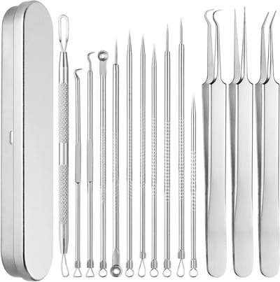 Complete Set van 14 Stuks voor het Verwijderen van Mee-eters en Puistjes - Professionele Comedone Extractor Kit met Diverse Hulpmiddelen voor Alle Huidtypes