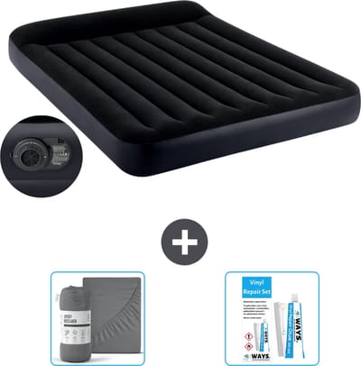 Intex Luchtbed - 2-Persoons - 152 x 203 x 25 cm - Blauw - Inclusief pomp - Hoeslaken en Reparatieset