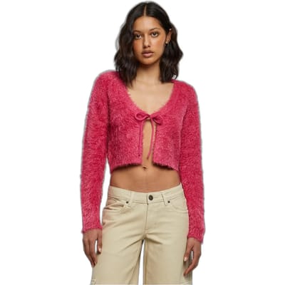 Urban Classics - Tied Cropped Feather Cardigan - XL - Roze
