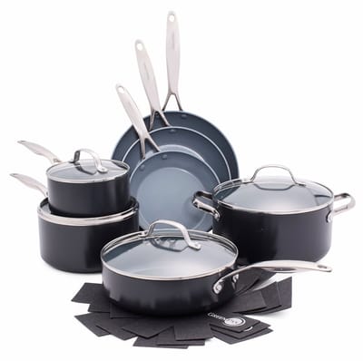GreenPan Valencia Pro Pannenset 10-delig - PFAS-vrije antikleeflaag - Pannenset inductie - Keramische pan - Ovenbestendig tot 220°C - Met deksel - Zilver