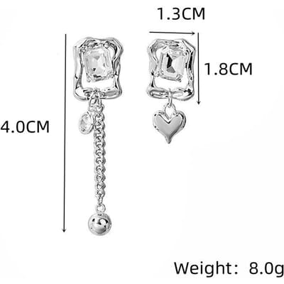 Asymmetrische Statement Hangende Oorbellen voor Vrouwen Punk Kleurige Vierkante Strass Steentjes Hart Lange Hangende Oorbellen Mode Sieraden gray