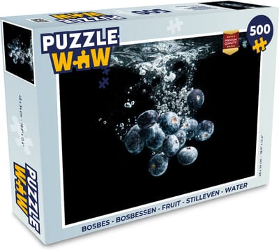 Puzzel Blauwe bessen - Fruit - bes - Stilleven - Water - Zwart - Legpuzzel - Puzzel 500 stukjes
