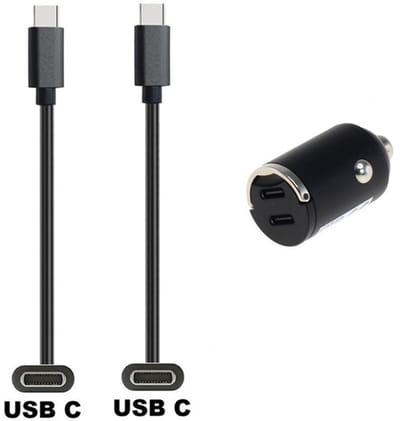 OneOne auto snellader met 2 poorten + 1,5m sterke USB C naar C kabel. 40W (2x 20W) lader. Autolader adapter past op Samsung Galaxy M07, F07, M17, F17, Z TriFold, Tab A11 / A11+, Tab S11 / S11 Ultra, Tab S5e, Tab S6, Tab S7, Tab S8