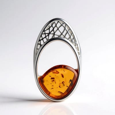 Cavill - Hanger 925 Sterling Zilver Gerhodineerd - 2,075 ct Cognac Baltische Barnsteen - Elegant Modern Filigraan Design - 30x17 mm