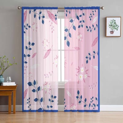 Kersenbloesem Vlinder Roze Tule Gordijnen Voor Woonkamer Slaapkamer Voile Gordijn Huisdecoratie Transparant Balkondeurgordijn 135W x 114H(cm)