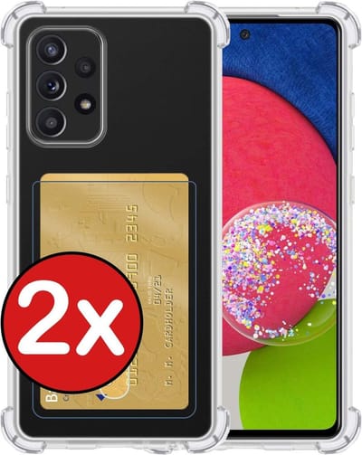 Hoesje - 2 Stuks - Geschikt voor Samsung Galaxy A52s 5G - Met Pashouder en Kaarthouder - Telefoon Hoes Shockproof - Back Cover - Siliconen Case - Shock Proof - Pasjes Houder - Telefoonhoes - Transparant