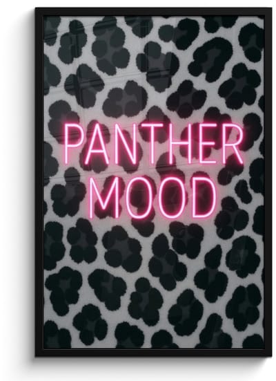 Poster in lijst - Fotolijst 60x90 cm - Posters - Panterprint - Zwart - Neonletters - Roze - Posterlijst zwart - Decoratie - Wanddecoratie woonkamer - Muurdecoratie slaapkamer