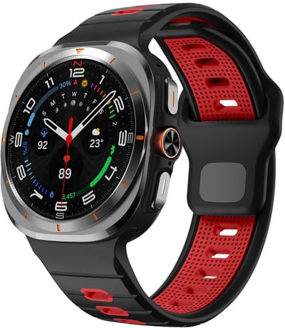Siliconen bandje - geschikt voor Samsung Galaxy Watch Ultra (47mm) / Ultra 2025 (47mm) - ribbels met druksluiting - zwart rood