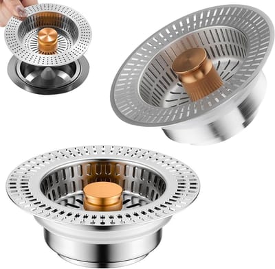 Set van 2 3-in-1 Filters voor Keukenspoelbak - RVS, Verstoppen Voorkomen, Geschikt voor 41mm Diameter