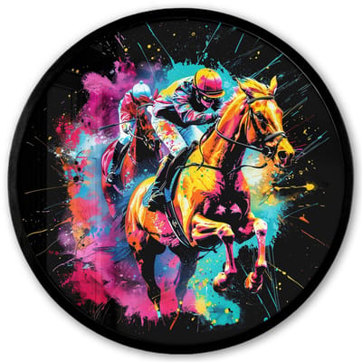 Poster in lijst Rond - Fotolijst 40x40 cm - Posters - Graffiti - Sport - Paard rensport - Paardrijden - Ronde posterlijst zwart - Decoratie - Wanddecoratie woonkamer - Muurdecoratie slaapkamer