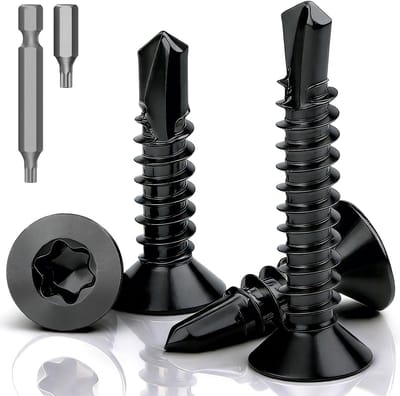 Dailygoods - 110 Stk Zelfborende Schroeven Torx, Zwart Plat Kop M4,2x25 mm, Roestvrij Staal 410 Plaatschroeven DIN 7504 Zwart Plat Kop Zelfborende Schroeven Voor Plaatwerk