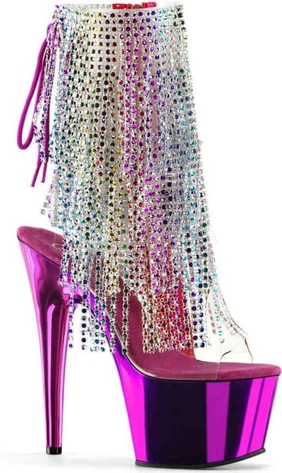 EU 35 = US 5 | ADORE-1017RSF | 7 Heel, 2 3/4 PF Open Toe/Heel Lace-Up Fringe Ankle Boot