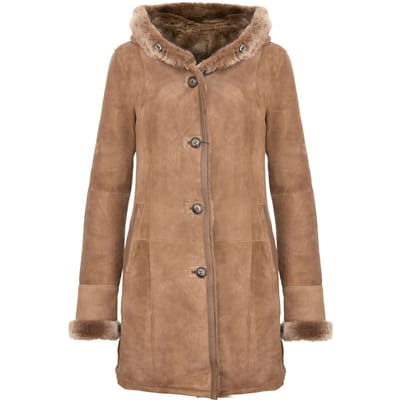Dames suède merino schapenvacht parka jas-tripoli