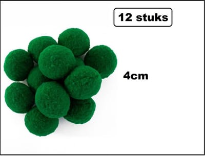 12x Pom Pom 4 cm groen - Thema feest accesoires festival carnaval optocht evenement party