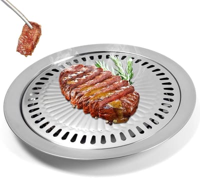 Ronde Antiaanbak Grillpan voor Korean BBQ, Ideaal voor Binnen en Buiten, Gezond Koken met Vlees en Groenten, BBQ Accessoires en Keukengerei