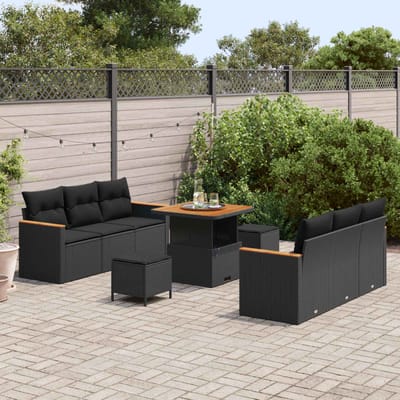 vidaXL - Tuinbank - Set - 11 - st - 10-Aantal - zitplaatsen - Zwart - poly - rattan