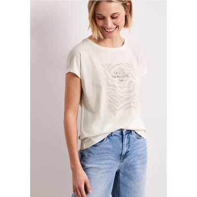 Shirt met hangende schouder en print vooraan