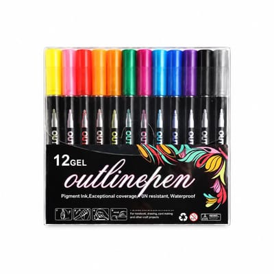 12 kleuren contourstiften - ronde punt met metallic glans - kunststof behuizing - verpakking in PP-doos