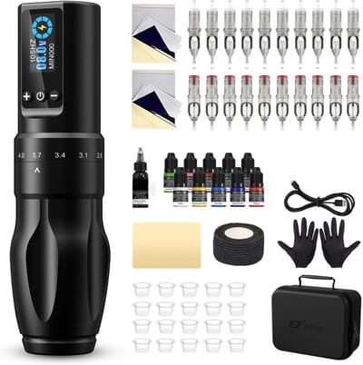CLGP® Tattoo Machine met Accessoires - Tattoo kit Draadloos - Complete Set - Zwart