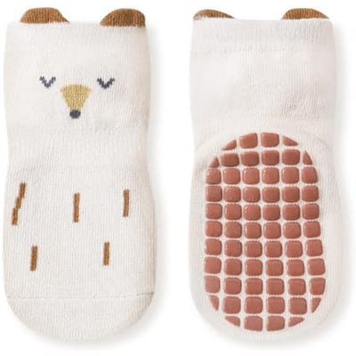 Chaussettes nouveau-né dessin animé antidérapantes chaussettes de sol bébé printemps et automne coton peigné white