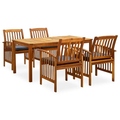 vidaXL - 5-delige - Tuinset - met - kussens - massief - acaciahout