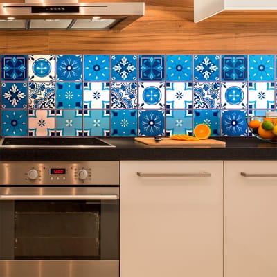 Muurstickers - Zelfklevende tegelmuurstickers voor keuken en badkamer - 9 Sacha Azulejo tegelstickers - 9 stickers 10x10cm
