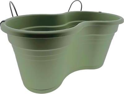 Dubbele Balkon bloembak Hangbak Compleet Relingbloembak - Oudgroen - 37 x 20 x 17 cm - 1 stuks