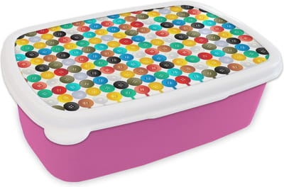 Broodtrommel Roze - Lunchbox - Brooddoos - Knopen - Regenboog - Kleding - Design - 18x12x6 cm - Kinderen - Meisje