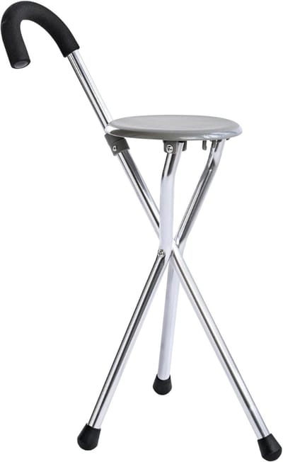 Core® Wandelstok met Zitje - Wandelstok Opvouwbaar - Opvouwbaar Krukje - 87 Centimeter - Aluminium - Zilver - 10cm x 10cm x 87cm