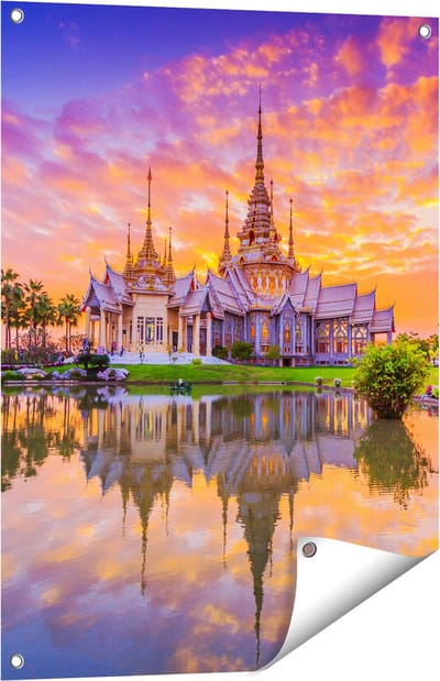 Gards Tuinposter Wat Non Kum Tempel in Thailand - 60x80 cm - Tuindoek - Tuindecoratie - Wanddecoratie buiten - Tuinschilderij