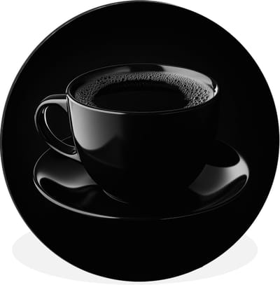 WallCircle - Wandcirkel - Muurcirkel - Zwart - Koffie - Kopje - Aluminium - Dibond - 30x30 cm - Binnen en Buiten