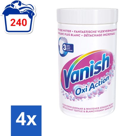 4 x Vanish Oxi Action - Vlekkenverwijderaar Poeder - Zonder Bleek - Witte Was - 1.5 Kg - Vlekkenverwijderaar - Waspoeder - Witte Was - Wasmiddel - Vlekken Verwijderen