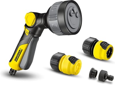 Spuitpistool Set - Waterpistool Plus - Tuin Besproeien - Vier Sproeistanden - Universele Koppeling - Geel Zwart Grijs