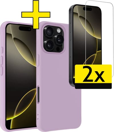 Hoesje - Met 2x Screenprotector - Geschikt voor Apple iPhone 16 Pro - Sterk & Shockproof - Back Cover - Siliconen Case - Telefoon Hoes - Telefoonhoesjes - Lila