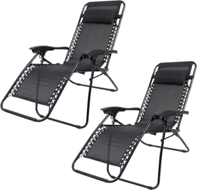 SFT Products Terrasstoel - Set van 2 Stuks - Zwart - Loungestoel - Strandstoelen Set van Aluminium - Campingstoel Opvouwbaar - Vouwbare Ligstoel