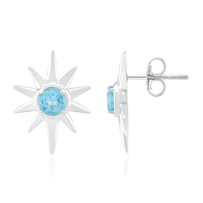 Cavill - Zilveren Oorbellen met Blauwe Apatiet 0,85 ct - 925 Sterling Zilver Rhodium - Zonnemotief - Veilig Kliksluiting - Elegante Blauwe Edelstenen