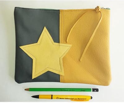 Toetie & Zo Handgemaakte leren Etui Ster Groen Geel, telefoontas, makeuptas, pennenetui, medicijntasje, leder