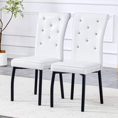 BLACKCOLORS Set van 2 retro stoelen van zacht alligatorleer, wit en zwart, met kristallen gesp en kunstleer, voor een vleugje elegantie in uw eetkamer