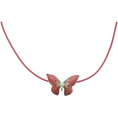 Behave - Ketting Dames - Cloisonné - Vlinder - Rood Emaille - Cloisonné - 40 cm Lang