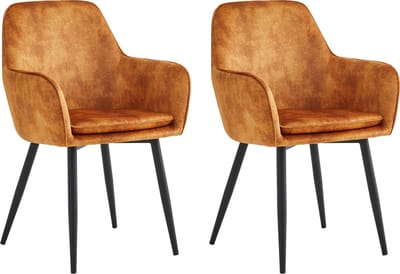 Colenis® - Levan eetkamerstoel - Set Van 2 - Okergeel - Adoré Velvet - Industrieel - Met armleuning