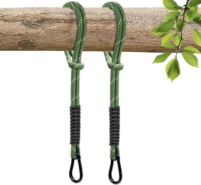 Rope met Carabiner voor Buiten, Geschikt voor Hangmatten en Schommels, Set van 2 Stuks, 63.5 cm, Groen, Ideaal voor Speeltuin en Tuin