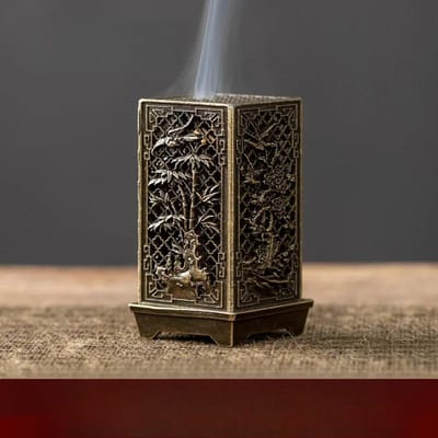 Vierkante verticale wierookbrander, klein, Xiangyun legering wierookhouder, aromatherapie voor binnen, ornament, Chinese pruim wierookbranders