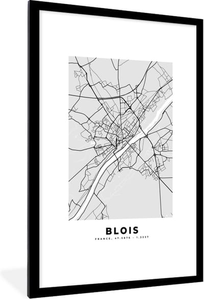 Fotolijst incl. Poster - Frankrijk - Plattegrond - Kaart - Blois - Stadskaart - 80x120 cm - Posterlijst