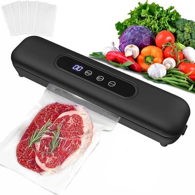 Vacumeermachine - Vacuum sealer - Kleine huishoudelijke vacuümmachine - Met 10 vacuümzakken (Afmetingen tas (17x25) - Seal Apparaat - Met digitaal display - 33 x 7.5 x 6cm - Zwart
